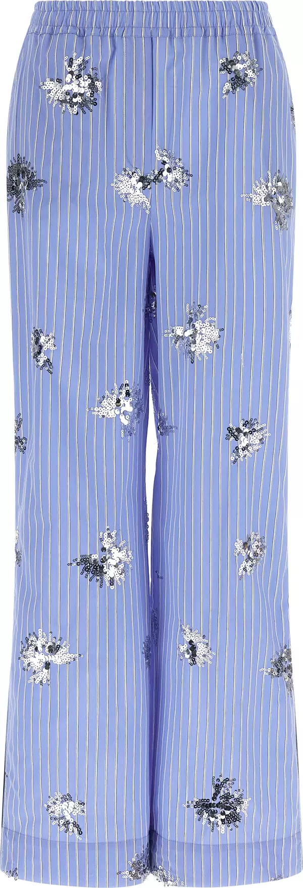 Blue Cotton Casual Pants