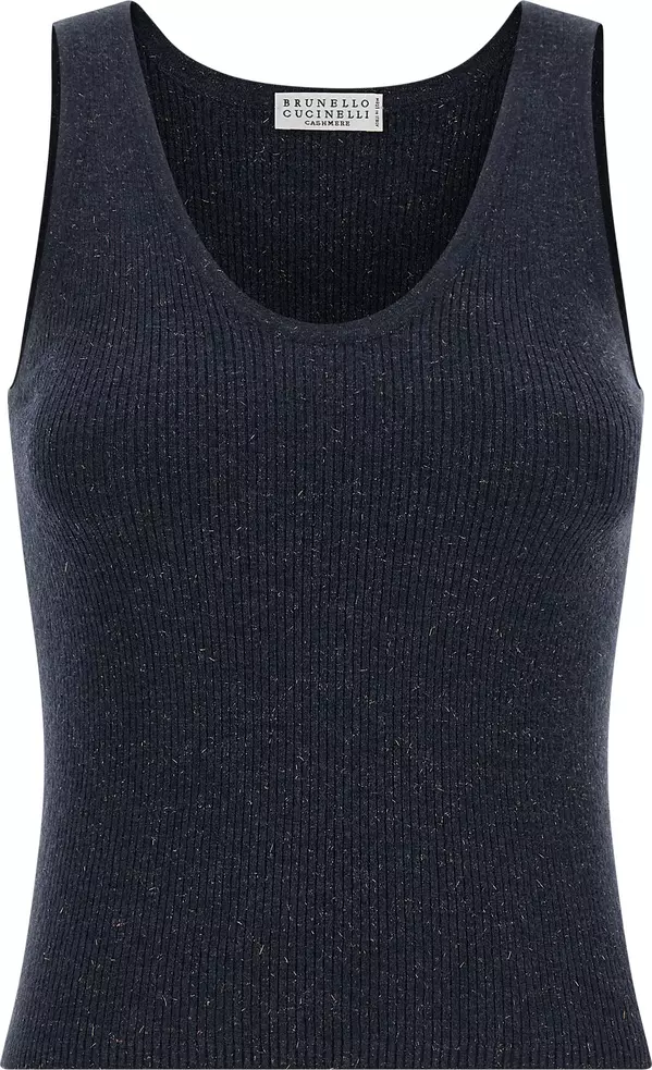 Blue Cashmere Sleeveles T-Shirt