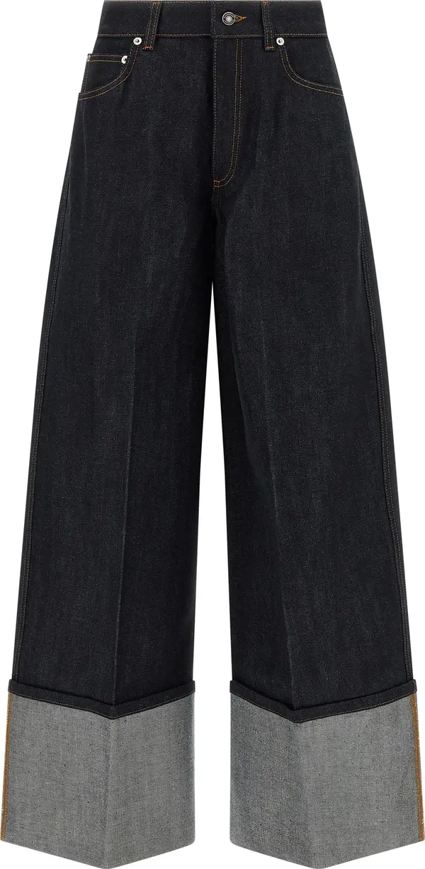 Blue Cotton Flared Jeans