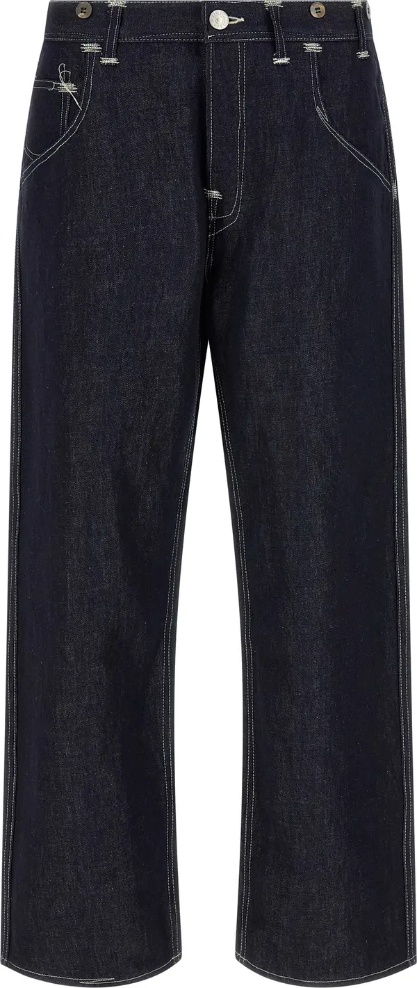 Blue Cotton Straight-Leg Jeans