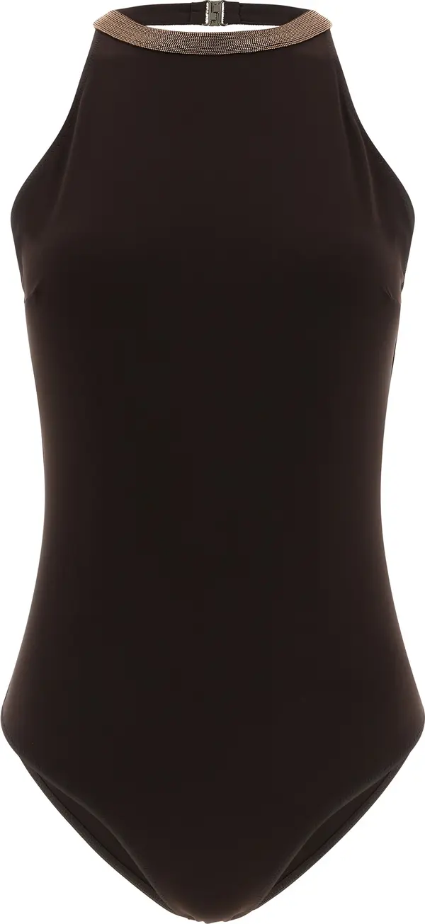 Brown Polyamide One-Piece Swimsuit