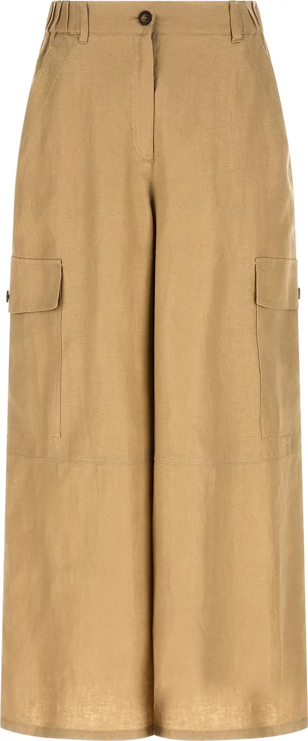 Beige Linen Cargo Pants