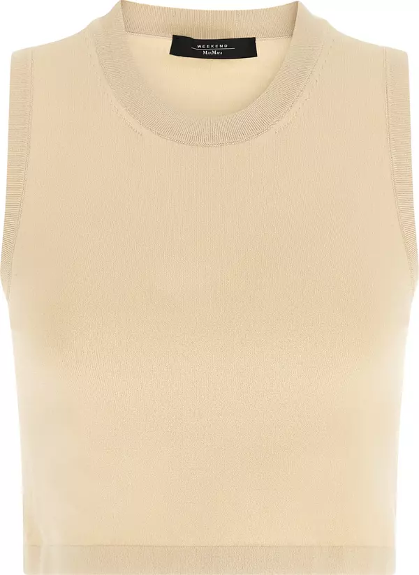 Beige Viscose Sleeveles T-Shirt