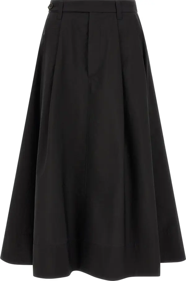 Black Cotton Midi Skirt