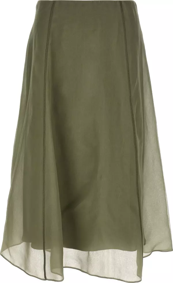 Bicolor Silk Midi Skirt