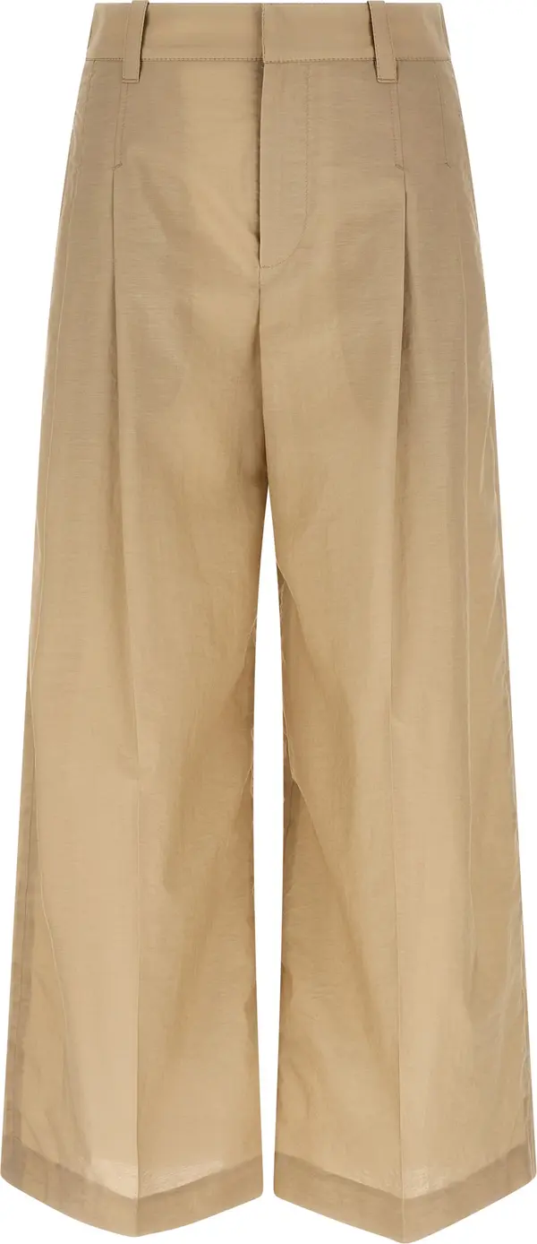Beige Cotton Casual Pants