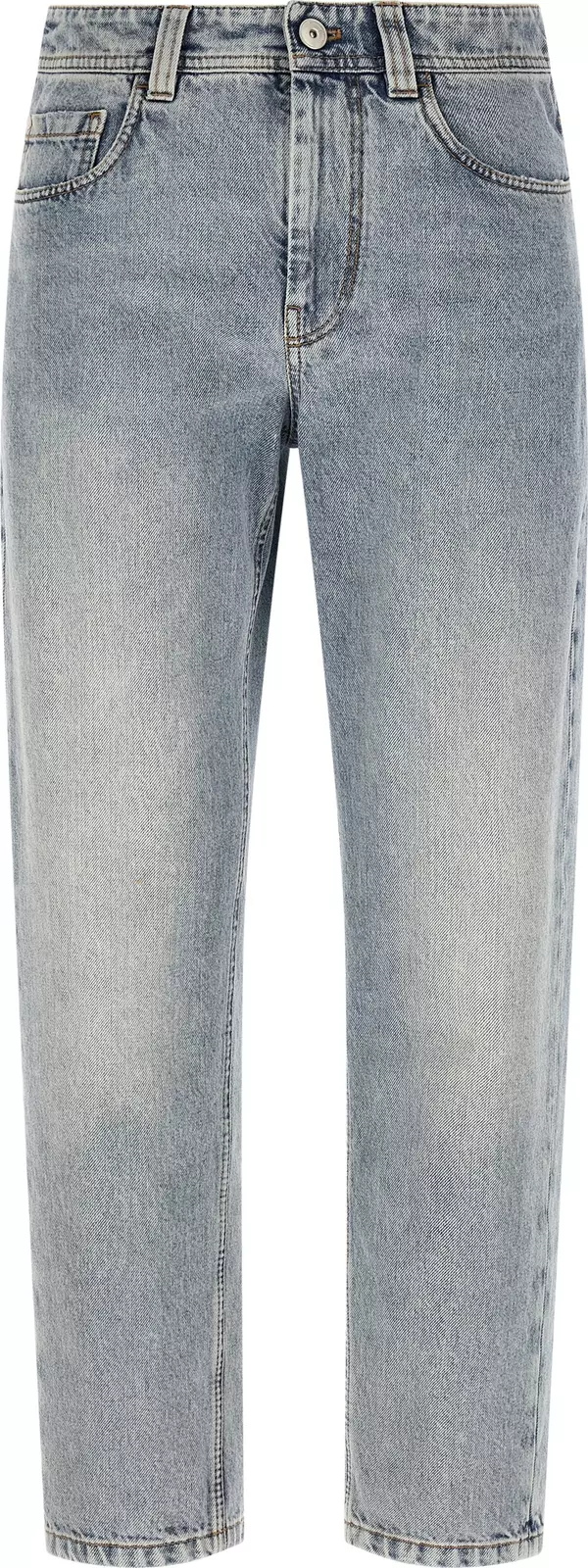 Blue Cotton Tapered Jeans