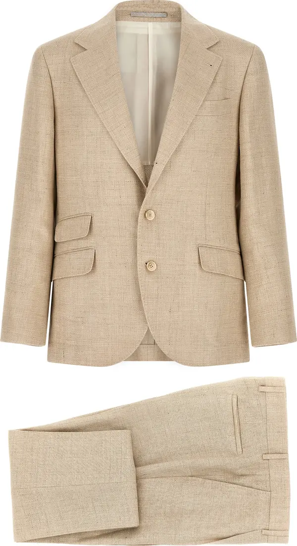 Beige Silk Two-Piece Suit