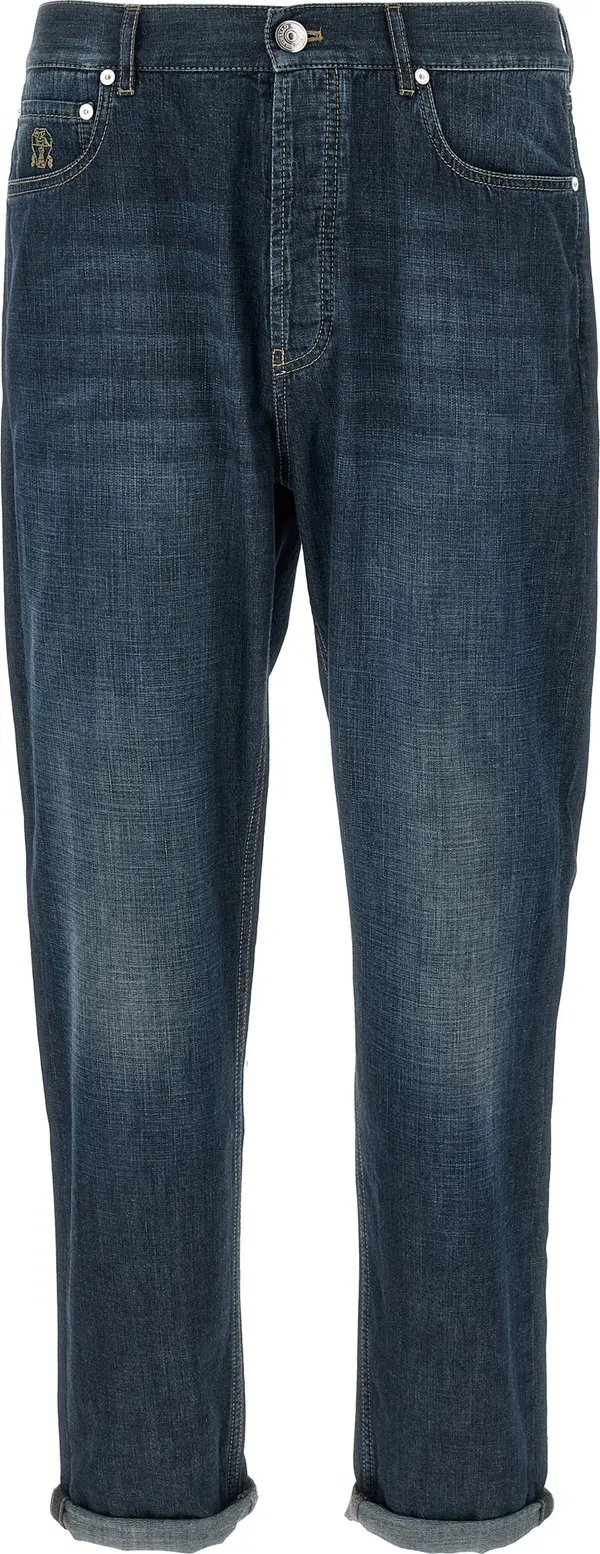 Blue Cotton Straight-Leg Jeans