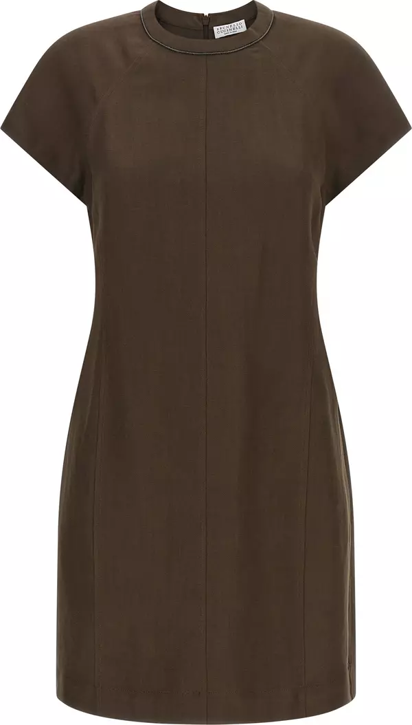 Brown Viscose Short Dress