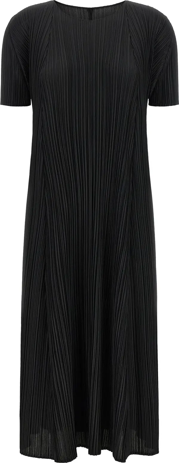 Black Polyester Midi Dress