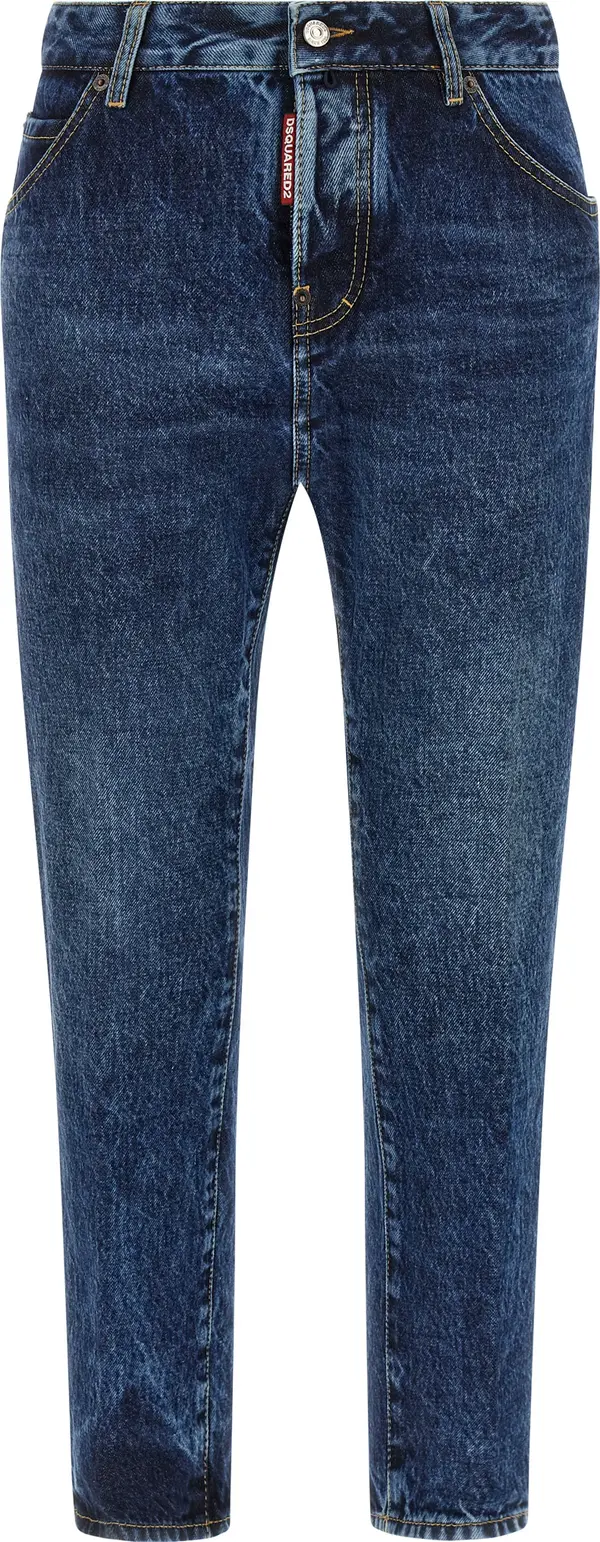 Blue Cotton Straight-Leg Jeans