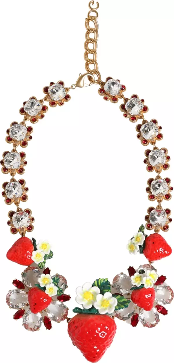 Gold Brass FRUIT Pendants Flowers Crystal Logo Necklace