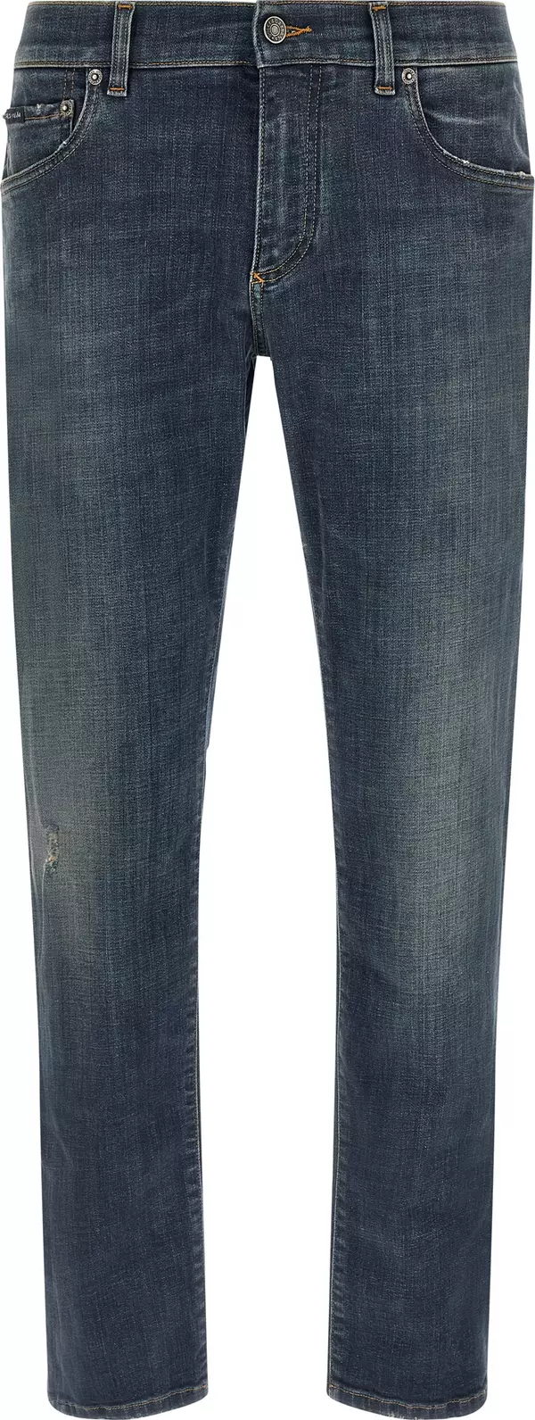 Blue Cotton Straight-Leg Jeans
