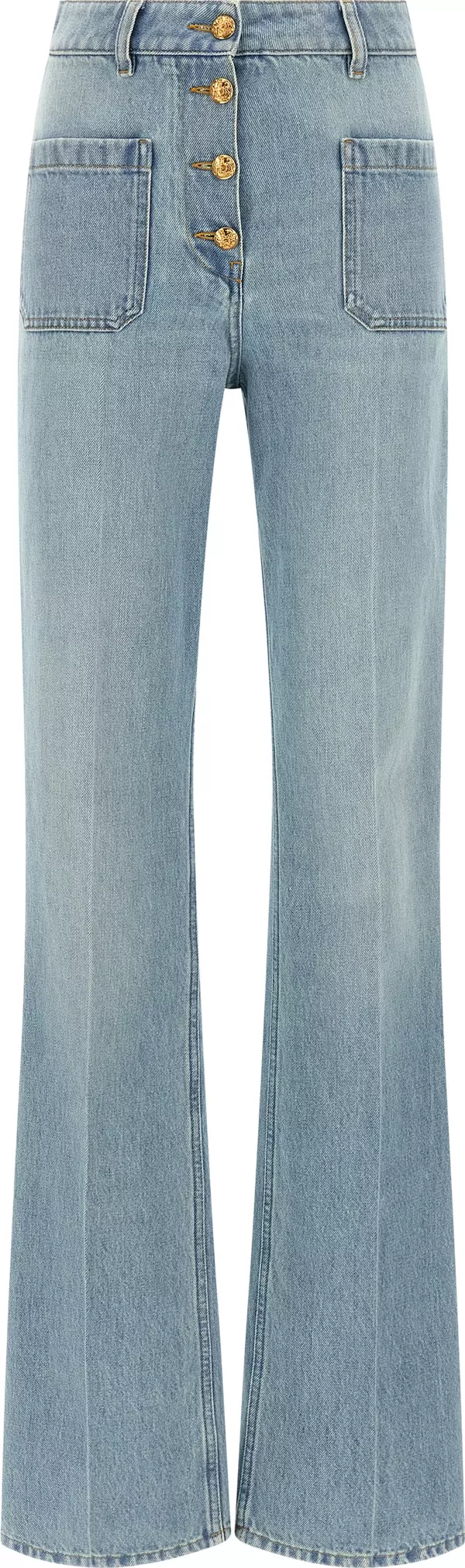 Blue Cotton High-Waisted Jean