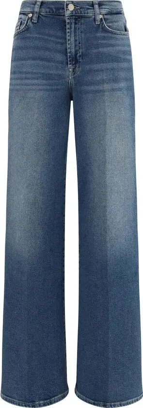 Blue Cotton Flared Jeans