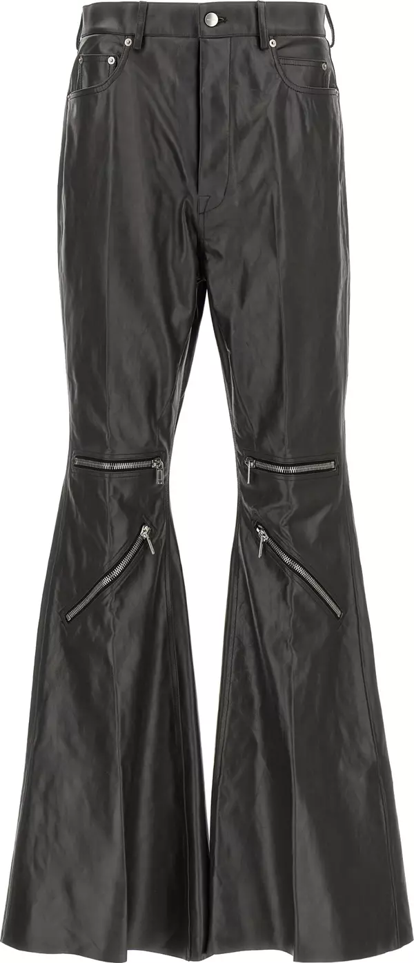 Black Calfskin Flared Pants