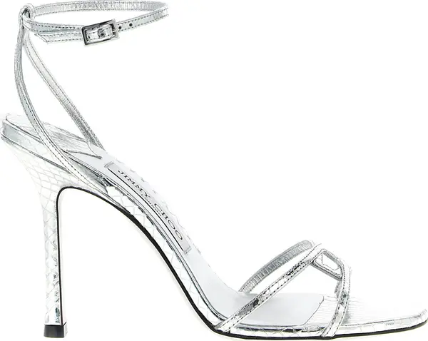 Silver Leather Stiletto Heel Sandals