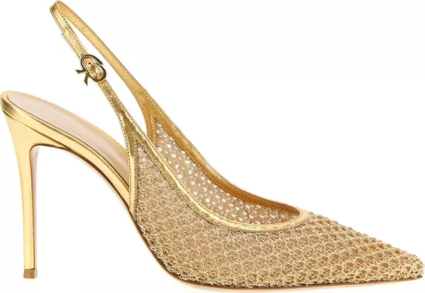 Gold Fabric High Heel Pumps