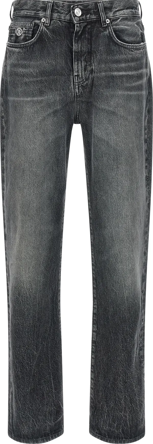 Gray Cotton Straight-Leg Jeans