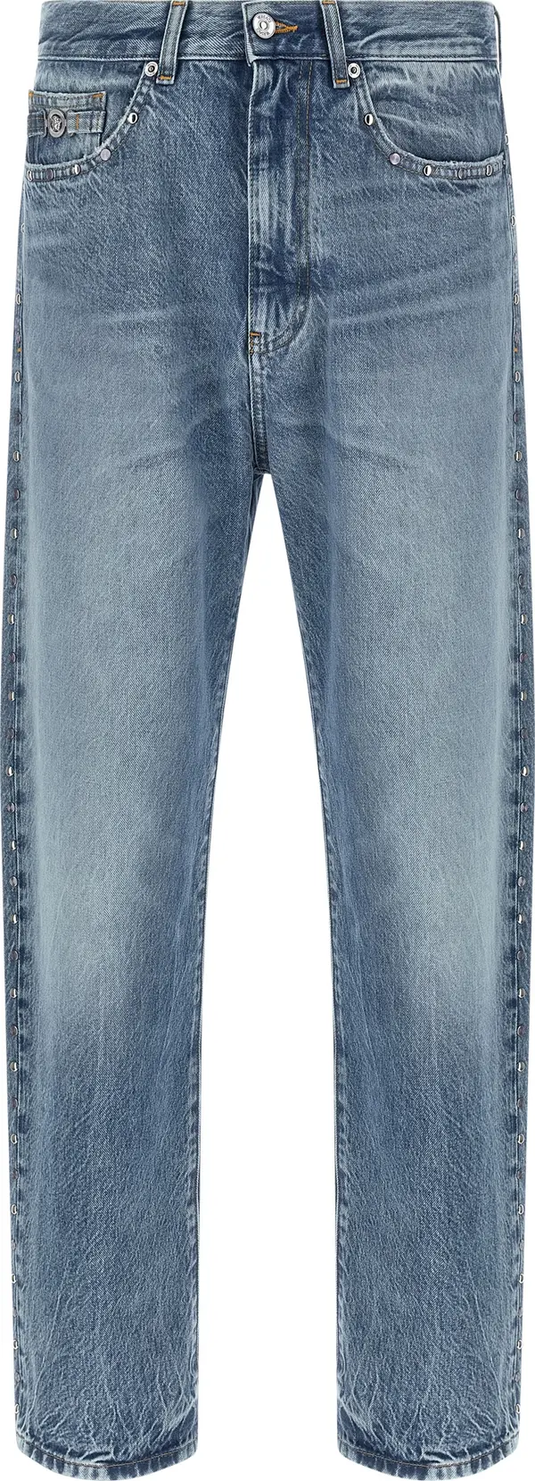 Blue Cotton Straight-Leg Jeans
