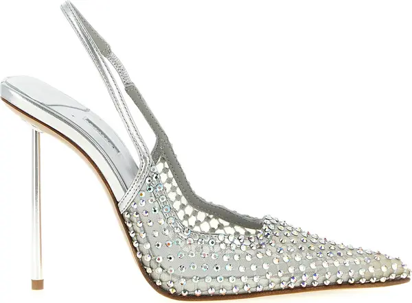 Silver Polyester High Heel Pumps