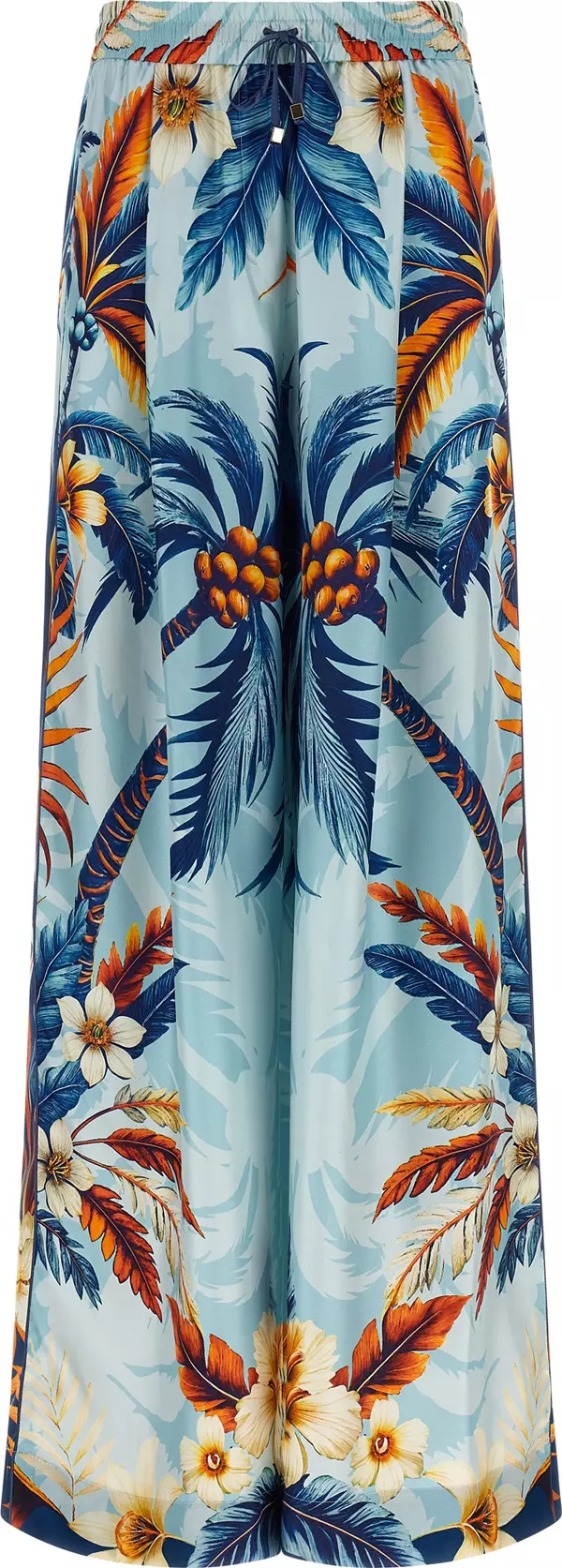 Blue Silk Casual Pants