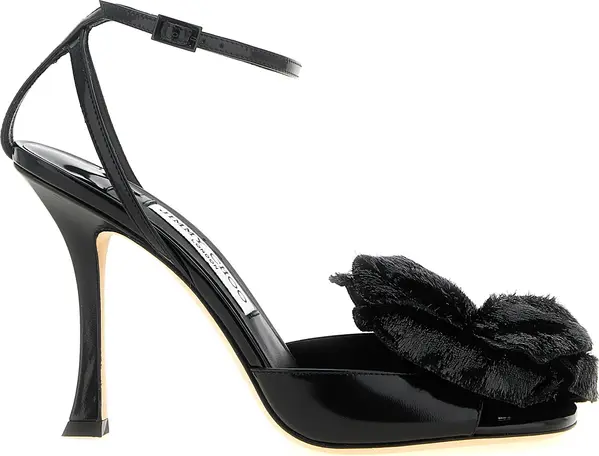 Black Leather Stiletto Heel Sandals