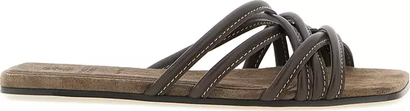 Brown Lamb Leather Slides
