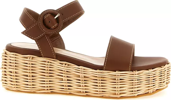 Brown Calfskin Wedge Sandals