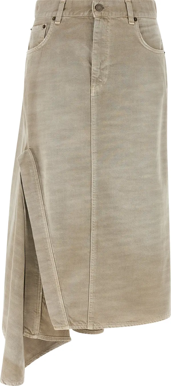 Gray Cotton Midi Skirt