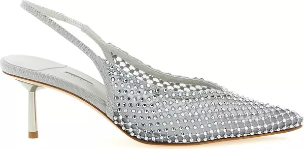 Gray Polyester Mid Heel Pumps