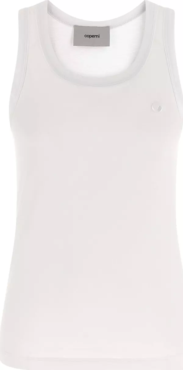 White Cotton Sleeveles T-Shirt