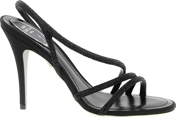 Black Viscose Stiletto Heel Sandals