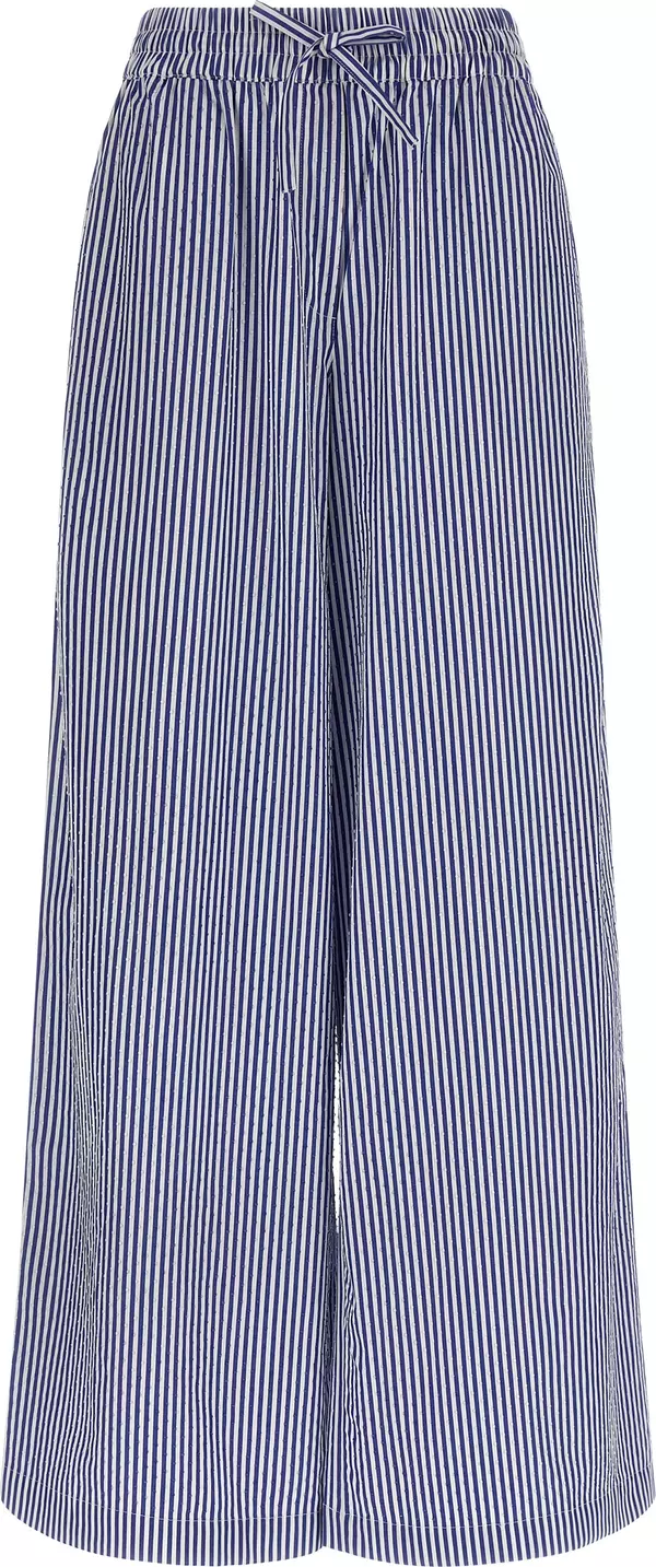 Blue Cotton Casual Pants