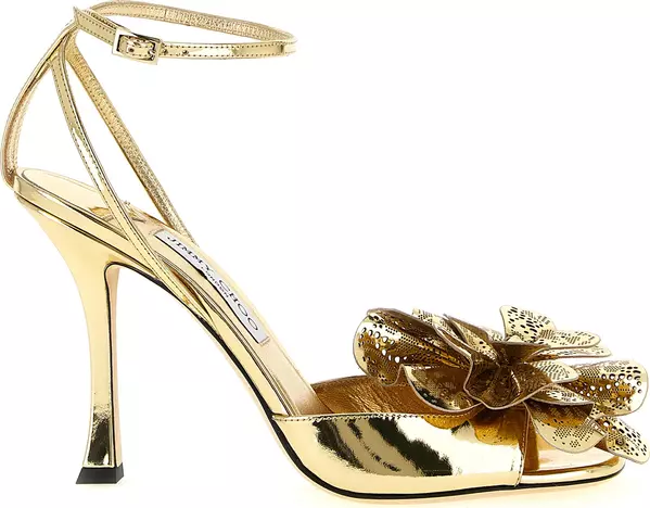 Gold Leather Stiletto Heel Sandals