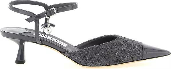 Gray Tencel Mid Heel Pumps