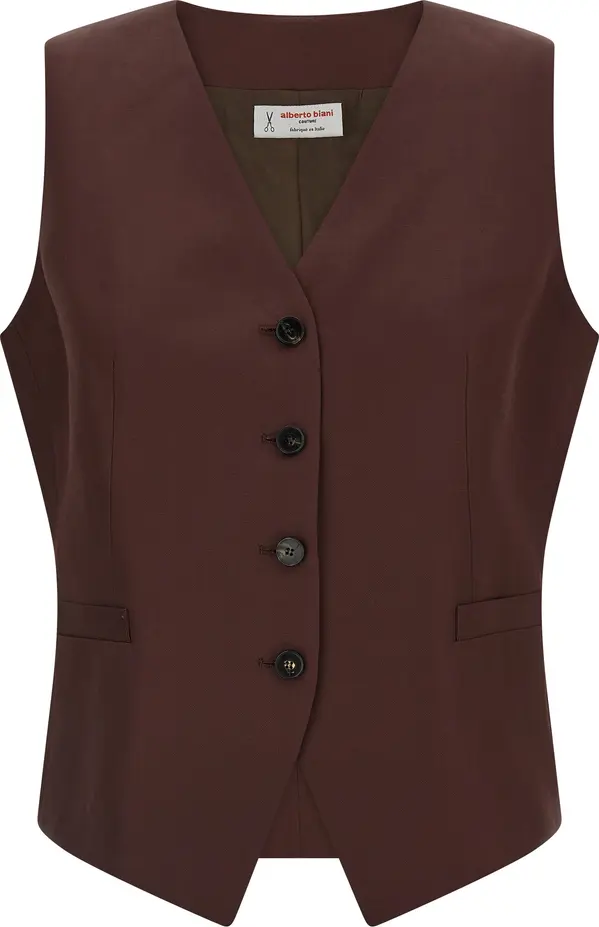 Brown Viscose Sleeveless Jacket