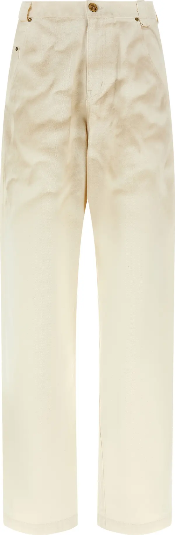 Beige Cotton Tapered Jeans