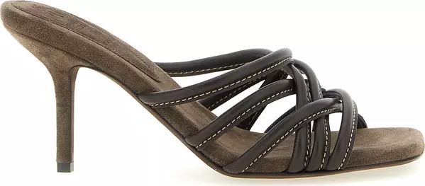Brown Leather Stiletto Heel Sandals