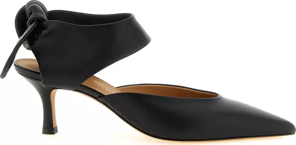 Black Lamb Leather Mid Heel Pumps