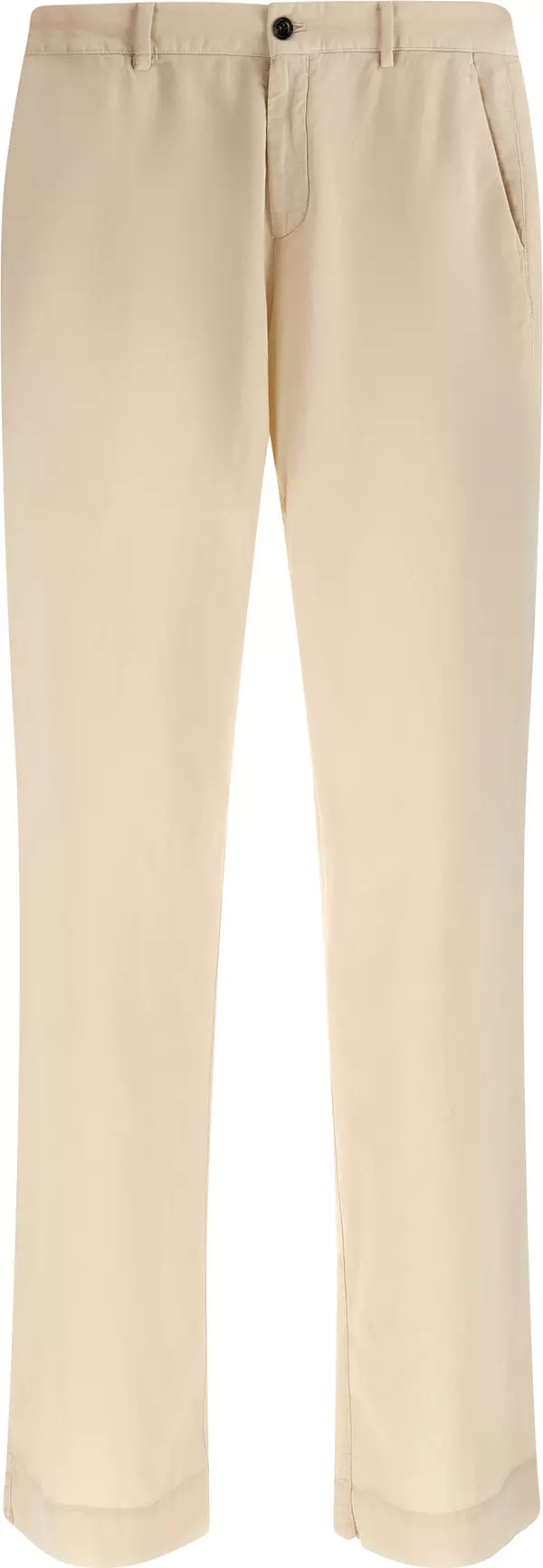 Beige Cotton Casual Pants
