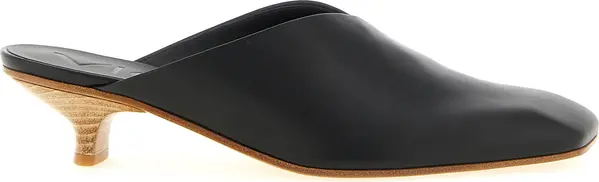 Black Calfskin Mid Heel Pumps
