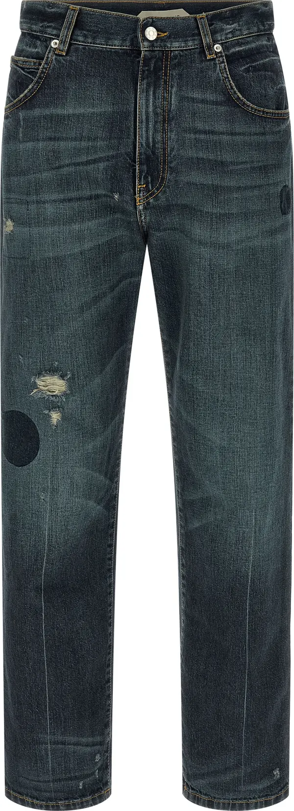 Blue Cotton Straight-Leg Jeans