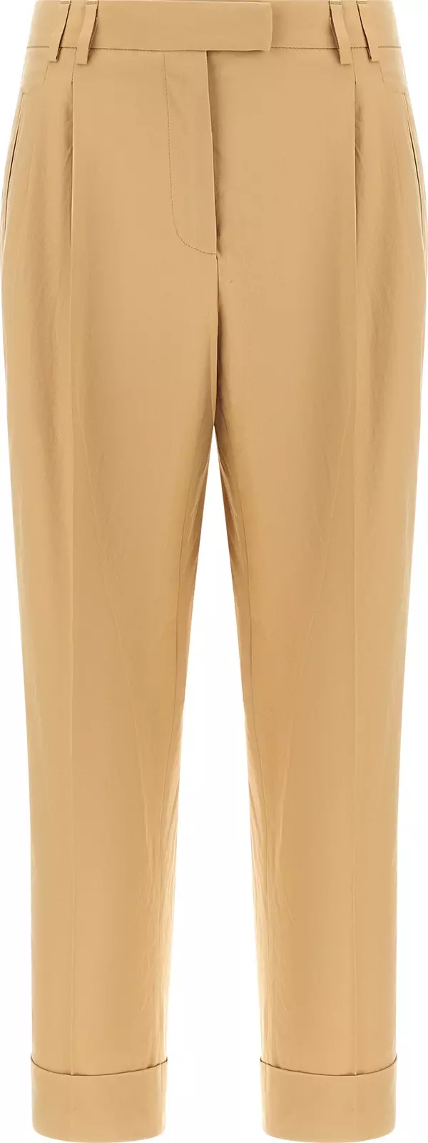 Beige Cotton Casual Pants