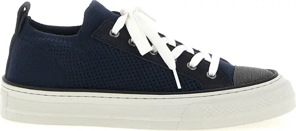Blue Cotton Low Top Sneakers