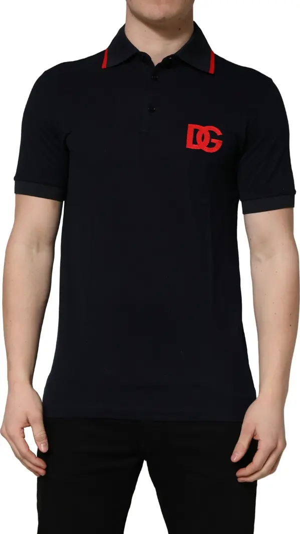 Black DG Logo Print Short Sleeve Polo T-shirt