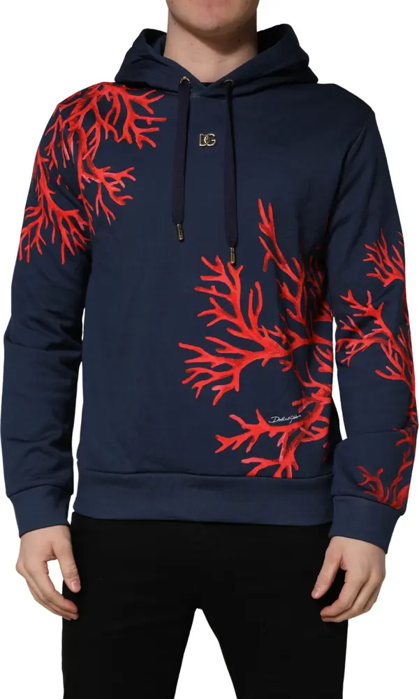 Blue Cotton Coral Logo Hooded Sweatshirt Sweater