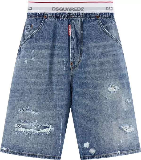 Blue Cotton Bermuda Shorts