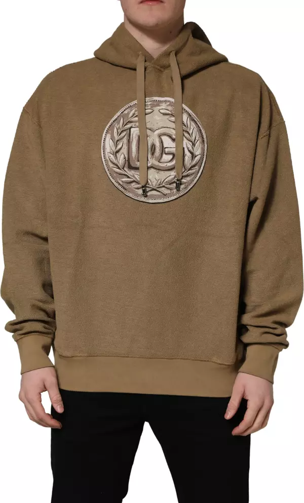 Brown Cotton Logo Coin Hooded Pullover Sweater